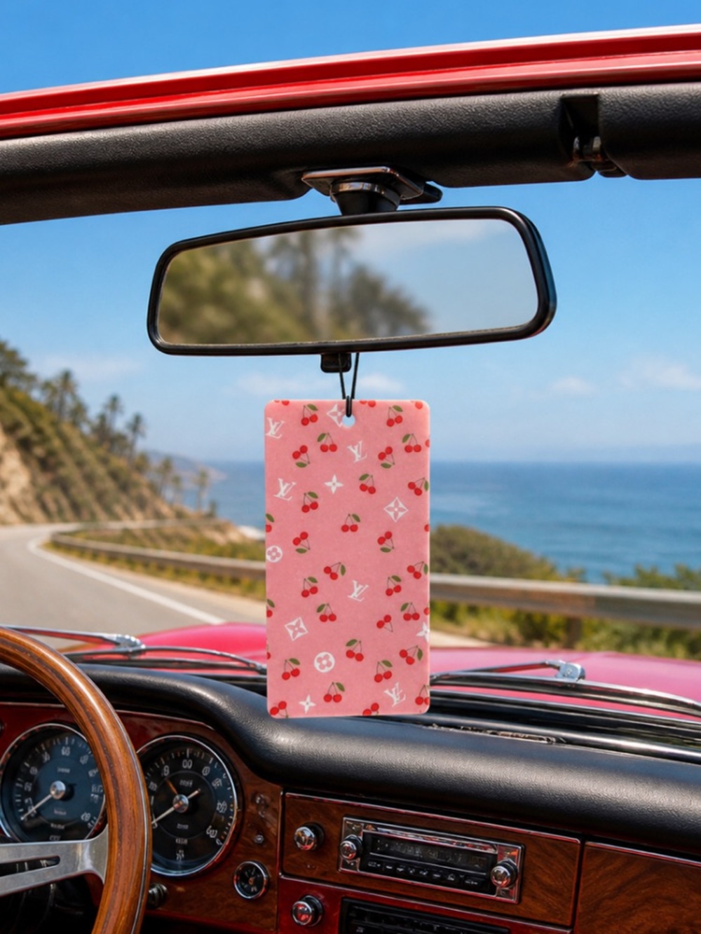 Pink Cherry Pattern/ classic monogram Hanging Air Freshener - New in plastic